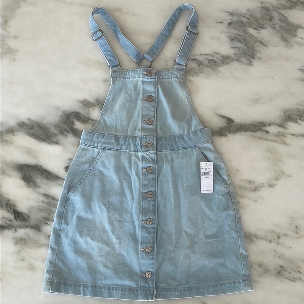 NWT American Eagle, Light Blue Denim Overall Dress, size XXS